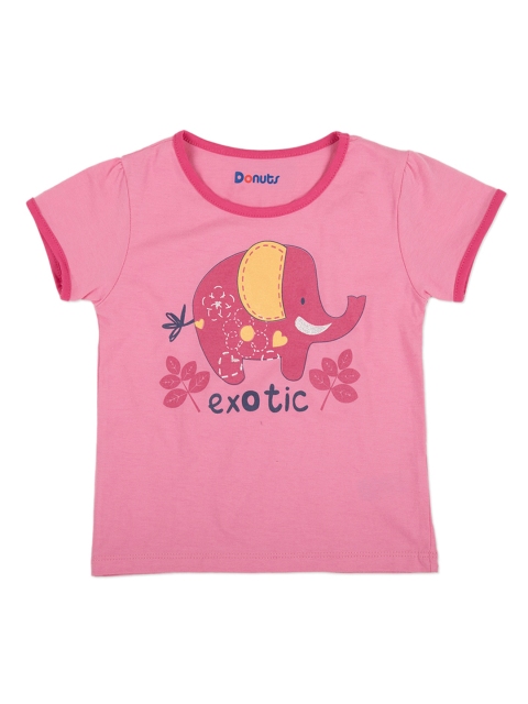 

Donuts Girls Pink Printed Round Neck T-shirt