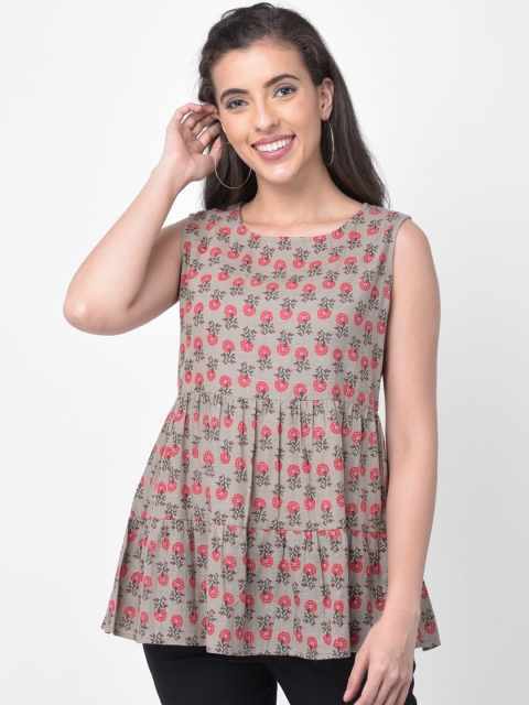 

aayusika Women's Grey & Pink Printed Tunic
