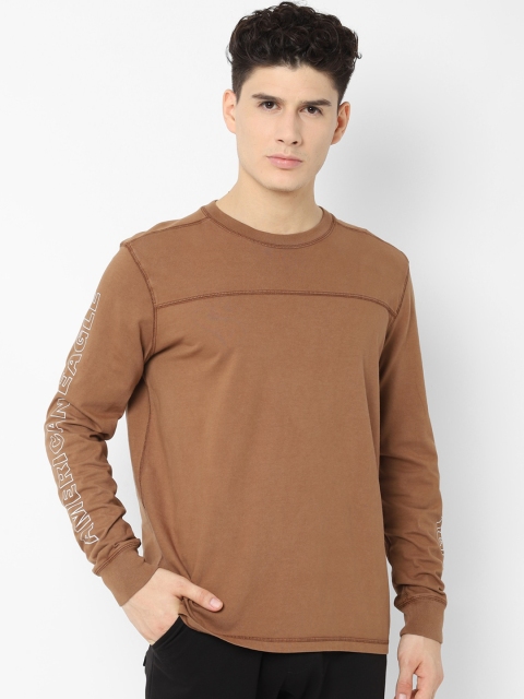 

AMERICAN EAGLE OUTFITTERS Men Brown Solid Round Neck T-shirt