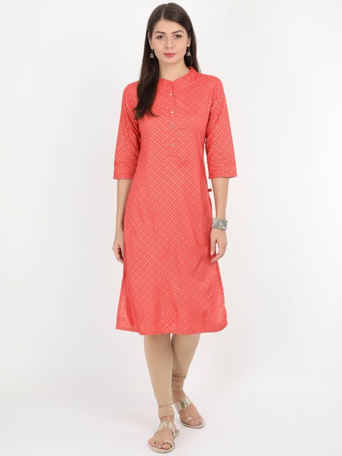 

Alena Women Peach-Coloured Printed A-Line Kurta