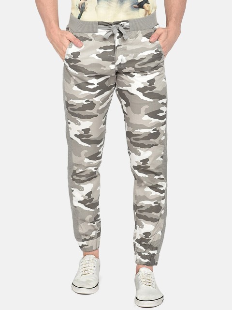 

beevee Men White & Grey Camouflage Cement Printed Straight-Fit Track Pants