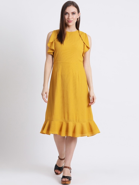 

Zink London Women Yellow Solid Fit and Flare Dress