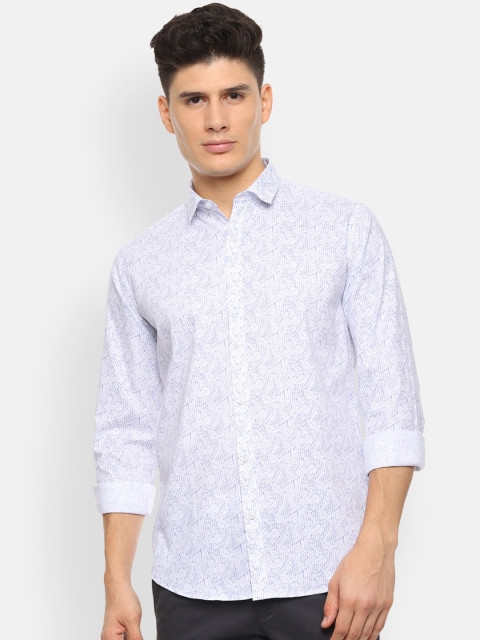 

V Dot Men White & Blue Slim Fit Printed Casual Shirt