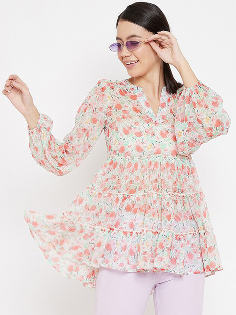 

Femella Women White Printed A-Line Top