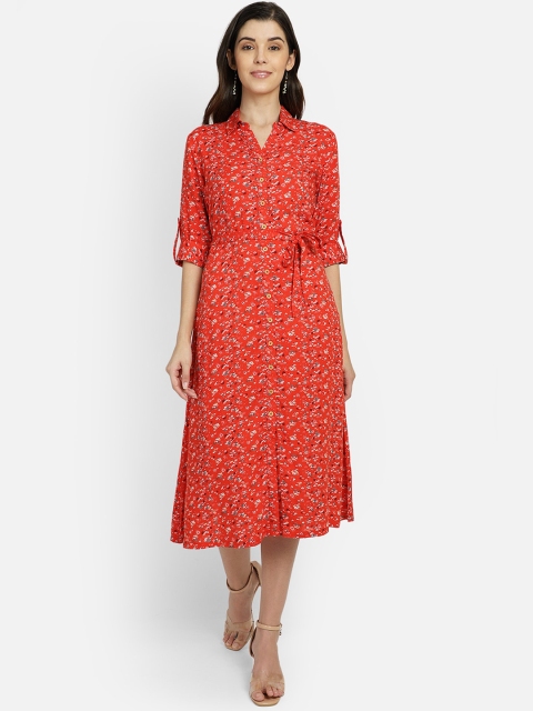 

Yaadleen Women Red Printed Shirt Dress