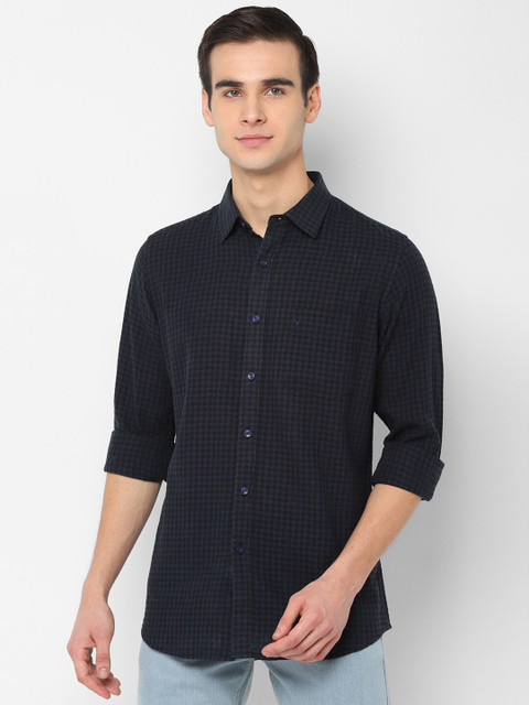 

Allen Solly Men Navy Blue & Black Slim Fit Checked Casual Shirt