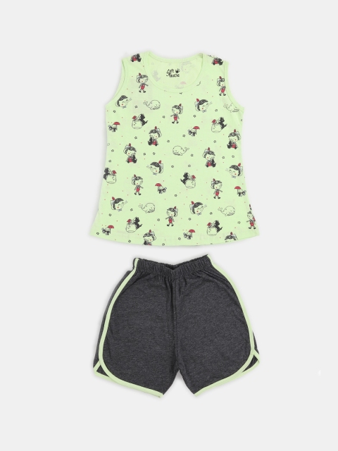 

Soft Touche Girls Green Printed Top with Shorts