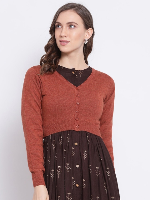 

Monte Carlo Women Orange Solid Cardigan Sweater