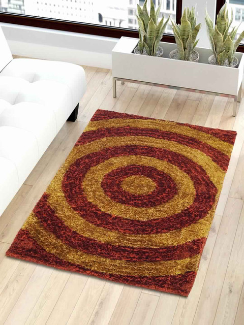 

Story@home Maroon & Gold-Coloured Geometric Shaggy Anti-Skid Fur Carpet