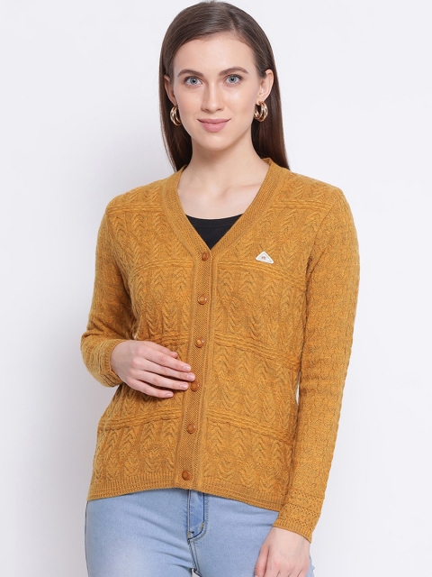 

Monte Carlo Women Mustard Yellow Self Design Cardigan Sweater