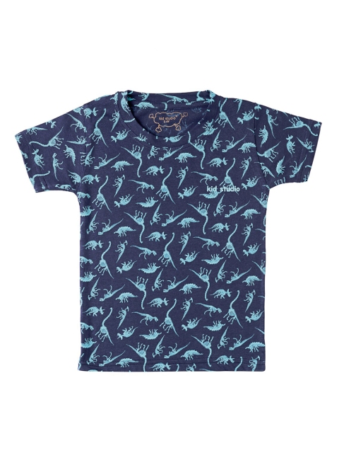 

Kid Studio Boys Navy Blue Printed Round Neck T-shirt