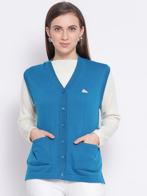 

Monte Carlo Women Blue Solid Pure Wool Cardigan Sweater
