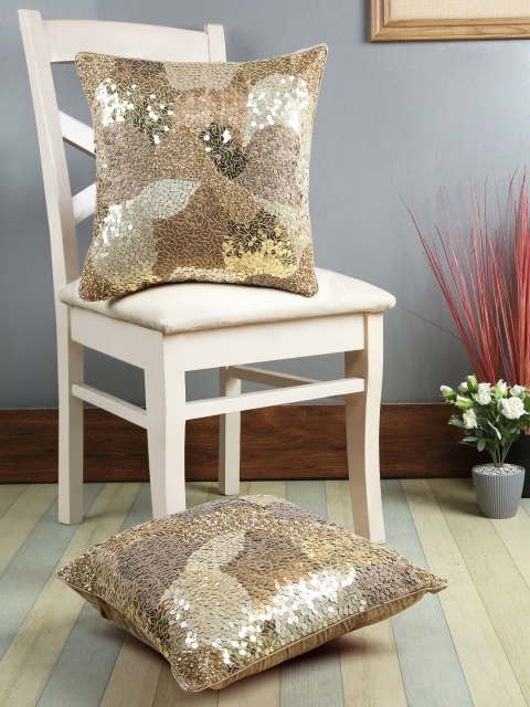 

eyda Gold-Toned Set of 2 Embellished Square Cushion Covers