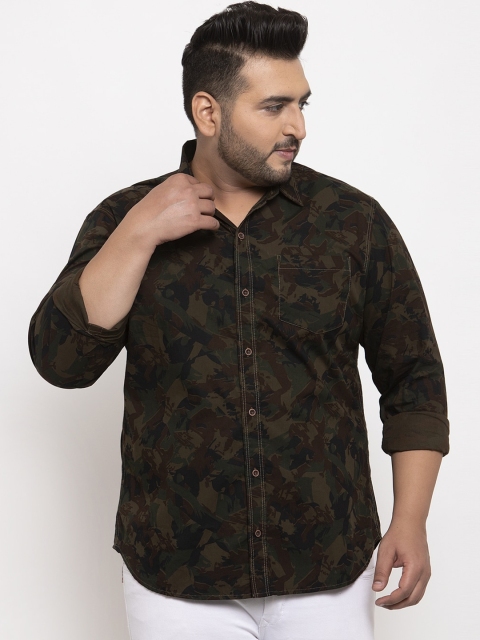 plusS Men Brown Regular Fit Printed Casual Shirt
