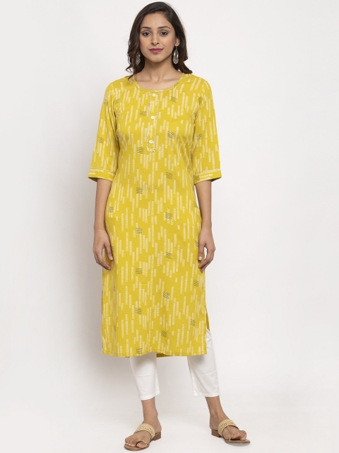 

TAG 7 Women Yellow Printed Straight Kurta