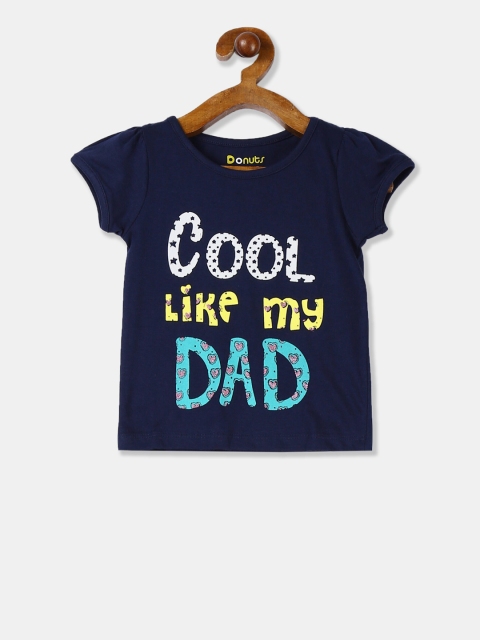 

Donuts Girls Navy Blue Printed Round Neck Pure Cotton T-shirt
