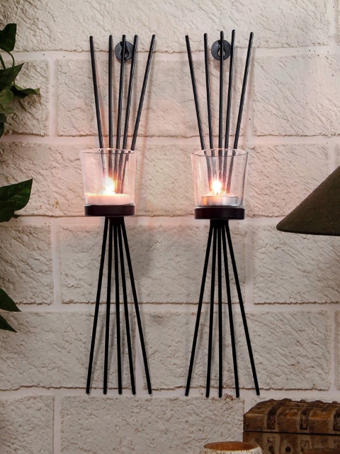 

TIED RIBBONS Pack of 2 Wall Hanging Tealight Candle Holder, Black