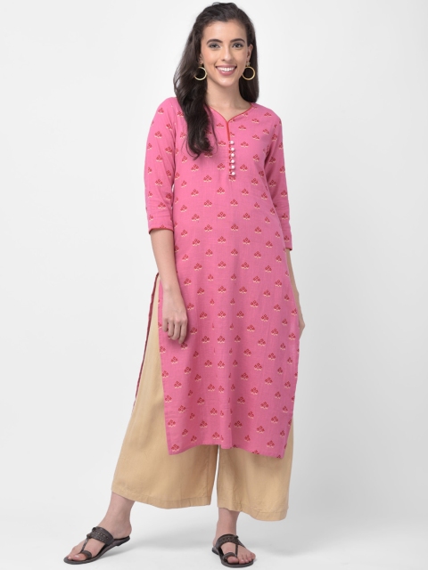 

aayusika Women Pink & Red Printed Straight Kurta