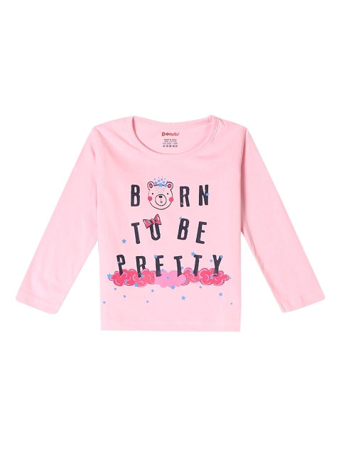 

Donuts Girls Pink & Black Printed Round Neck T-shirt
