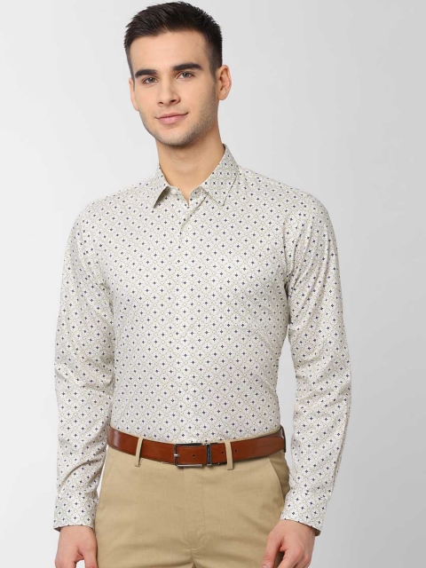 

Peter England Men Cream-Coloured & Black Slim Fit Printed Formal Shirt