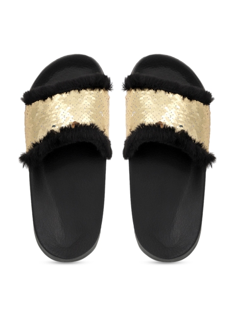 

KazarMax Women White & Gold-Toned Embellished Sliders