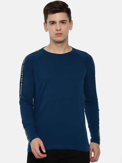 

KAY DEE Men Blue Solid Round Neck Pure Cotton T-shirt