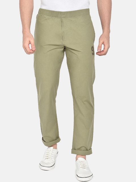 beevee Men Olive Green Solid Straight-Fit Track Pants