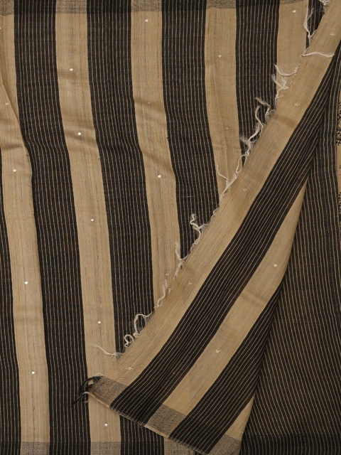 

Pothys Brown Striped Jute Silk Saree
