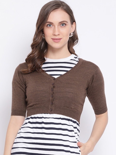 

Monte Carlo Women Brown Solid Crop Cardigan Sweater