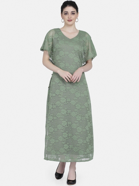 

Eavan Women Green Floral Self Design Lace A-Line Dress