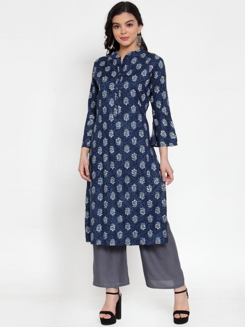 

SOUNDARYA Women Navy Blue & Grey Printed Kurta with Palazzos
