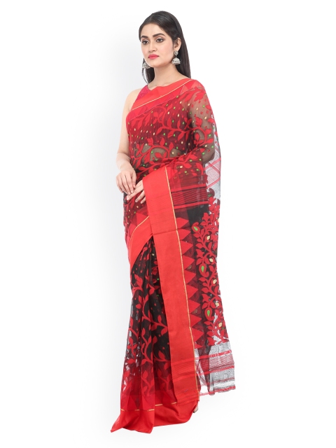

PinkLoom Red & Black Pure Cotton Woven Design Handloom Jamdani Sustainable Saree
