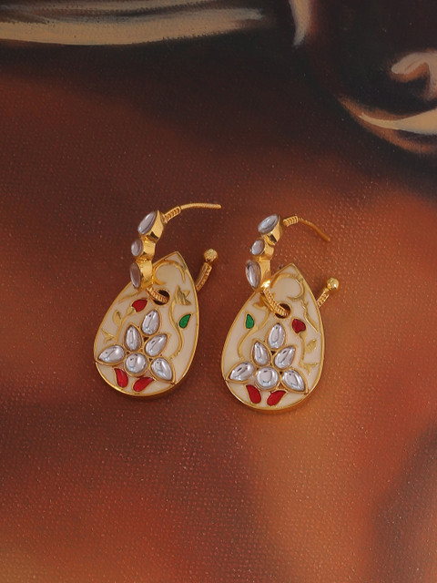 

Studio Voylla Green & Red Gold-Plated Handcrafted Enamelled Teardrop Shaped Hoop Earrings