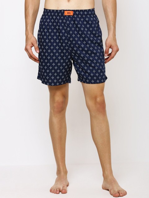

Bareblow Men Navy Blue & White Flower Rhombus Printed Boxers BBBX132M