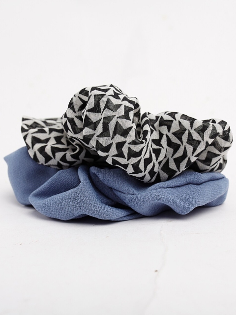 

ToniQ Black Set Of 2 Black & White Printed & Solid Scrunchie