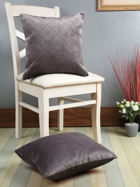 

eyda Grey Set of 2 Self Design Square Cushion Covers