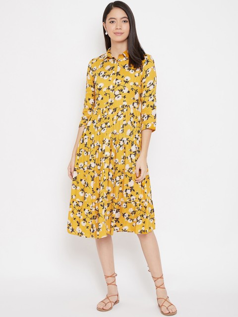 

Femella Women Mustard Yellow Printed A-Line Dress