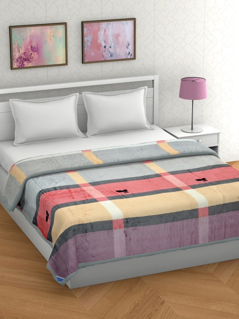 

BOMBAY DYEING Grey & Pink Checked Mild Winter 210 GSM Double Bed Blanket