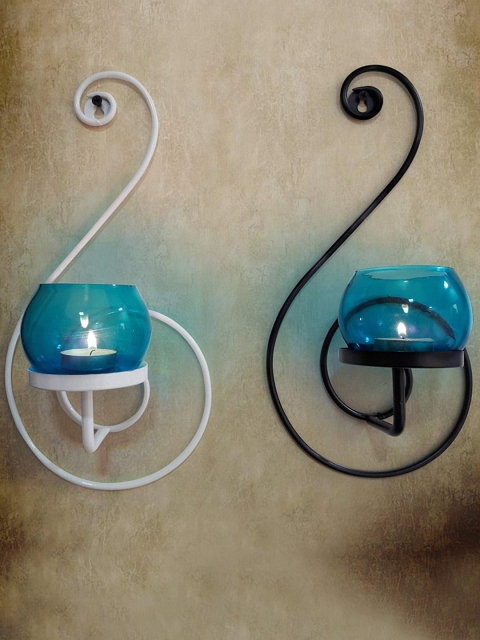 

TIED RIBBONS Set Of 2 Wall Hanging Tealight Candle Holders, White