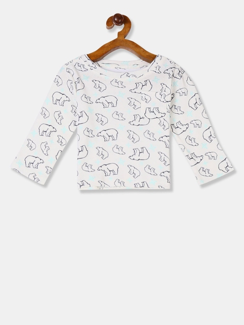 

Donuts Infant Boys White & Grey Printed Round Neck T-shirt