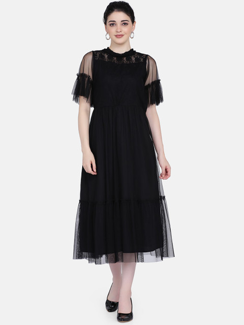 

Eavan Women Black Solid Lace Fit and Flare Dress
