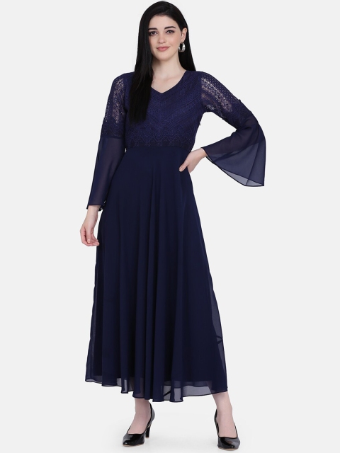 

Eavan Women Navy Blue Self Design Lace Maxi Dress
