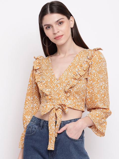 

Capybara Women Yellow Printed Wrap Top