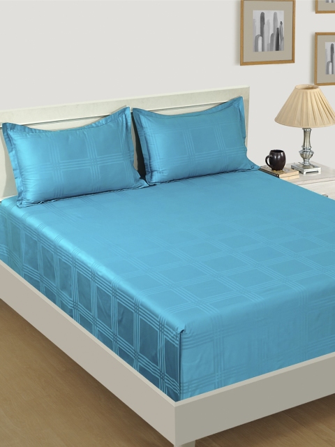 

SWAYAM Blue Geometric 600 TC Cotton 1 Queen Bedsheet with 2 Pillow Covers