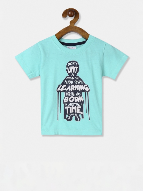 

Donuts Boys Turquoise Blue & White Printed Round Neck T-shirt