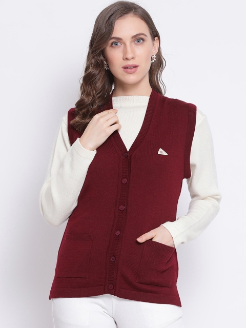 

Monte Carlo Women Maroon Solid Cardigan Sweater