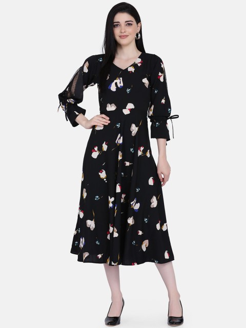 

Eavan Women Black & Brown Floral Printed A-Line Dress