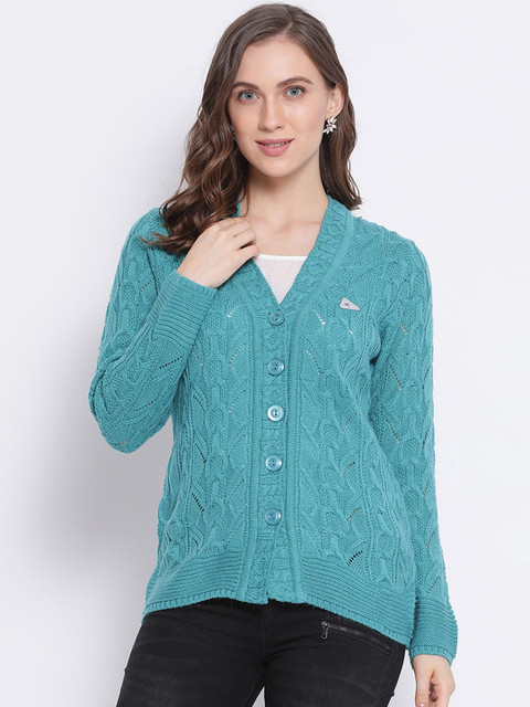 

Monte Carlo Women Blue Self Design Wool Blend Cardigan Sweater