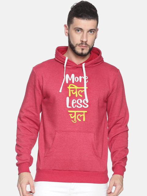 

Campus Sutra Men Pink Printed Hooded Sweatshirt