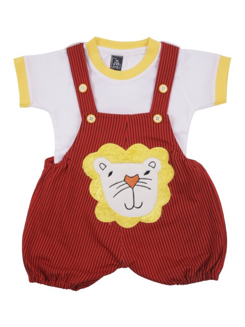 

Jb Club Boys Red Appliqued Dungaree With Tshirt, Maroon